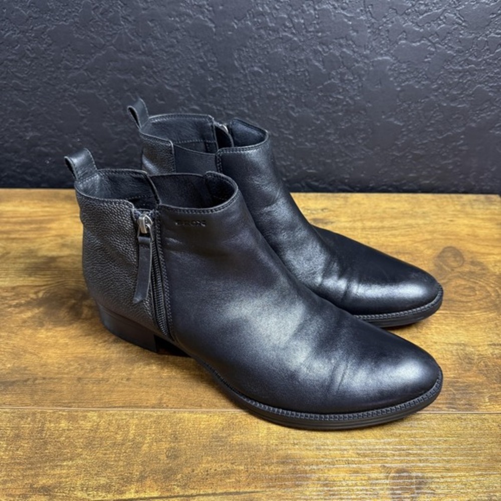 Geox D04BFG Black Mixed Texture Leather Ankle Boots Womens‎ Size 40 US 9